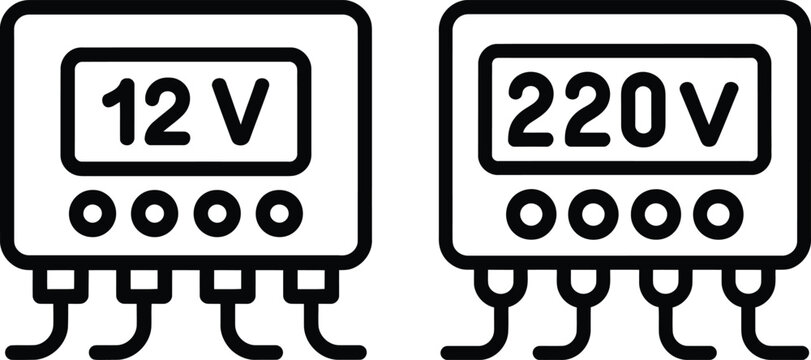 Voltage Converter and Inverter Transformers Line Icon Set