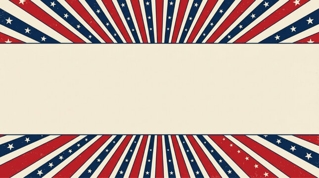 Vintage American Patriotic Background with Red White and Blue Sunburst Radial Pattern and Central Blank Space for Text