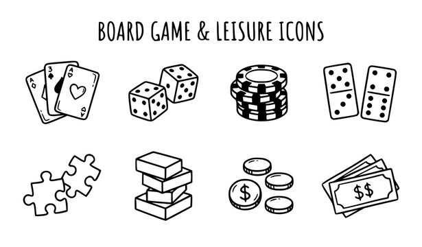 Black Board Game and Family Leisure Doodle Icons Vector Pack