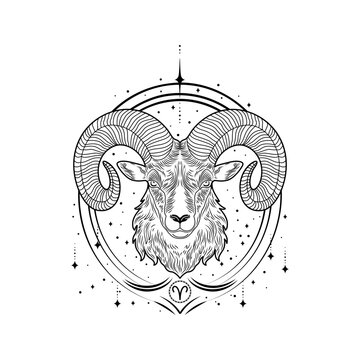 Aries zodiac sign, outline, line drawing