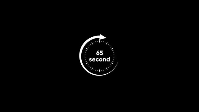 65 second circular countdown timer animation on black background