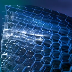 Naklejka premium Hexagonal lattice structure a 3d rendering with a blue and dark teal color scheme grid honeycomb pattern geometric