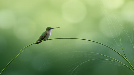 Fototapeta premium Hummingbird Perched on Green Grass Blade