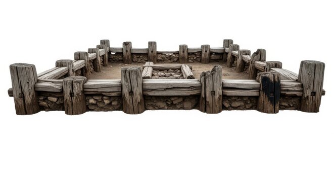 Ancient Wooden Stockade Fort Palisade Structure, Outdoor Defense Barrier