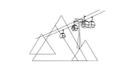 Minimalist ski lift and mountain line art © Kopi