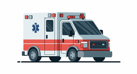 Fototapeta premium A cartoon ambulance with red and white stripes