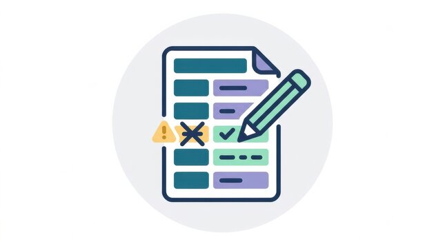 A checklist with a rectification symbol shows the process of correcting information related to privacy and compliance.