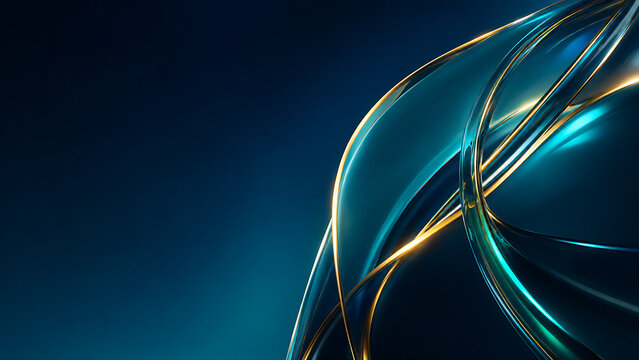 Business Splash Screen with Emerald Blue Abstract Waves and Gold Lines Premium Background