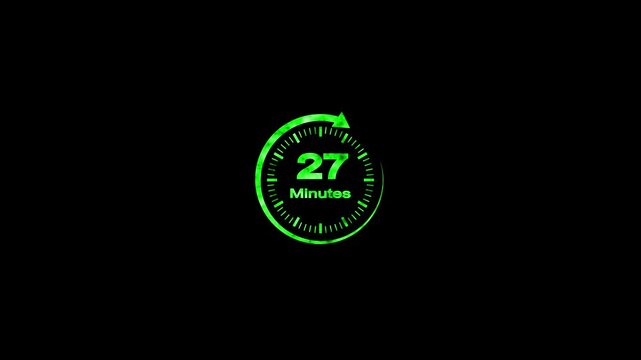 27 Minute Countdown Timer Animation Circular Progress Clock Black Background
