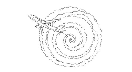 Airplane Flying Through Swirling Cloud Formation, Aviation Concept © Ndak