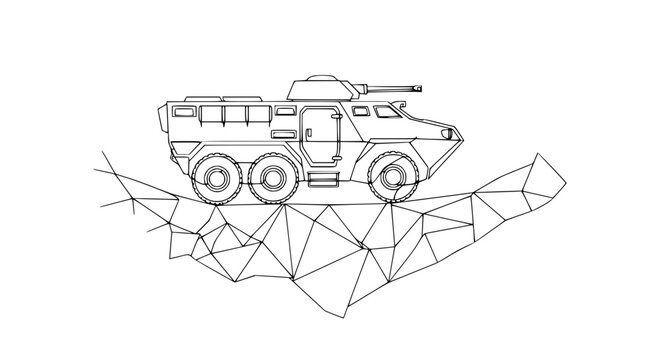 Armored Vehicle on Abstract Geometric Terrain - Military Technology Concept
