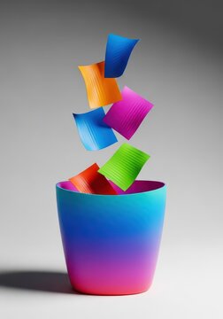 Abstract container receiving multiple folded papers, symbolizing the solicitation of fresh ideas and input, concept, invite, appeal