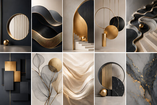 Business Splash Screen Set with Luxury Black Gold Abstract Background Collection