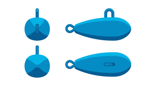 Fishing sinker sports equipment with front side rear and top views vector illustration