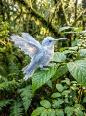 Fototapeta premium A hummingbird made of clouds perched on a leaf.