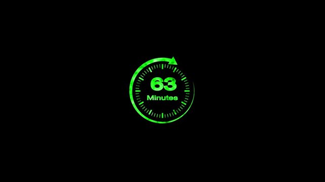 63 Minute Countdown Timer Animation Circular Progress Clock Black Background