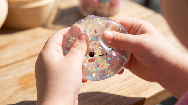 Children hands playing with squishy dumpling fidget toy