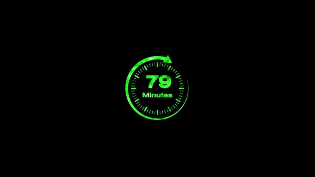 79 Minute Countdown Timer Animation Circular Progress Clock Black Background