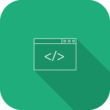 Coding Icon with Browser Window and Code Symbol Line Art