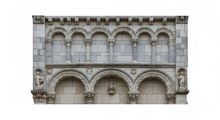 Obraz premium Romanesque Arches Facade Detail with Sculptures, Stone Architecture