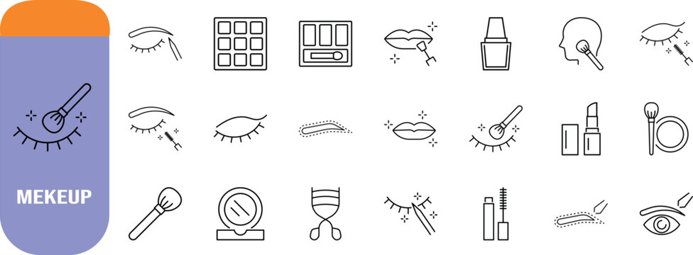 Beauty fashion makeup vector icons. lipstick icon set, mascara icon set, brush icon set