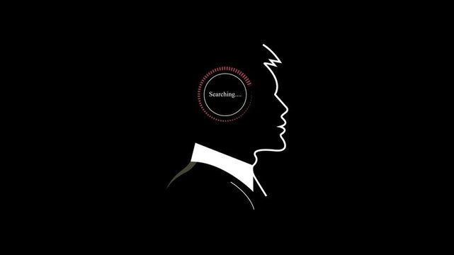 Cogs turning thinking concept with silhouette of man. man holding big  creativity idea illustration. abstract human brain and head icon animation video on black background. 4K video....!!