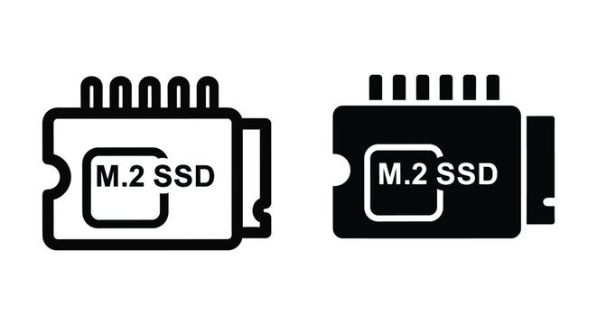 M2 ssd icon set, solid and outline style, vector illustration of solid state drive storage component for computer hardware