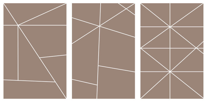 Geometric Photo Collage Templates Grid Layouts Trio &mdash; Minimal Brown Panel Design for Brochures