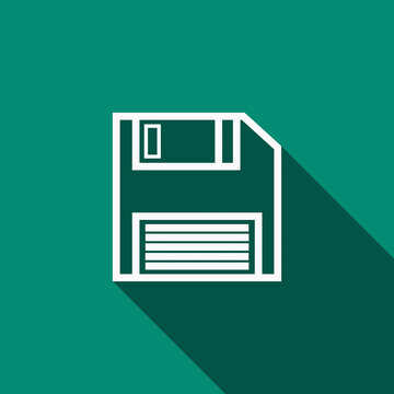Floppy disk save icon flat line design on green background