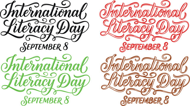 Adobe IInternational Literacy Day Typography Lettering Design &ndash; September 8 Elegant Hand Drawn Calligraphy Vector Illustration