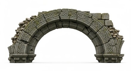 Obraz premium Ancient Stone Arch Ruin with Celtic Knot Carvings, Medieval Architecture