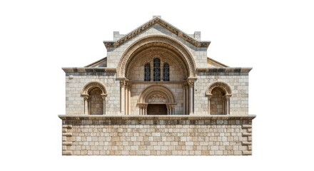 Fototapeta premium Romanesque Church Facade with Arches and Windows Ancient Stone Architecture