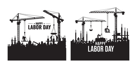 Obraz premium Happy labor day construction city skyline illustration
