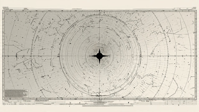 Vintage nautical navigational chart with compass rose and detailed sea routes in monochrome