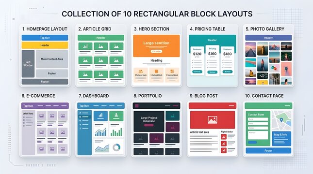 Website layout collection 10 modern ui block designs for digital interfaces