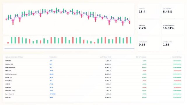 Financial Market Motion Analysis with Stock Data and Graphs for Investment Insights.