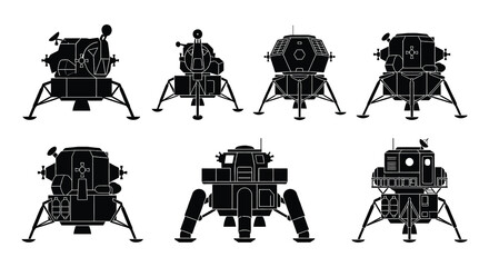 Lunar module silhouettes black vector graphics on a white background © nurjahan