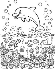 Dolphin jumping with sea creatures and coral reef © Arafat Sajid