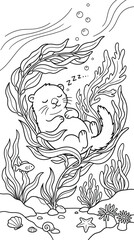 Sleeping bear cub underwater with seaweed © Arafat Sajid