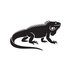 Fototapeta premium Black silhouette of a spiky iguana lizard standing on a white background, isolated of an exotic reptile with textured scales