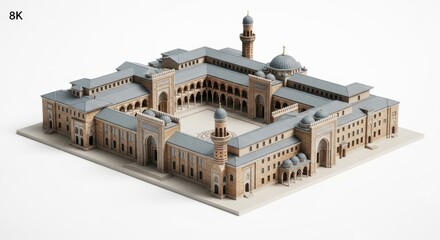 Fototapeta premium Architectural Model of Historic Courtyard Building with Minarets and Dome