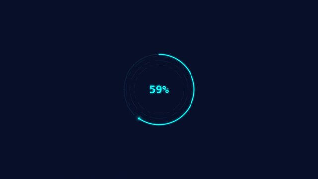 Motion Progress Bar Animation Video Showing Loading Progress from 10 Percent to 97 Percent in a Dark Background.