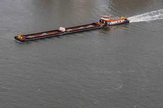 cargo ship on river