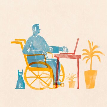 Person in Wheelchair Working on Laptop at Home &ndash; Remote Work Concept