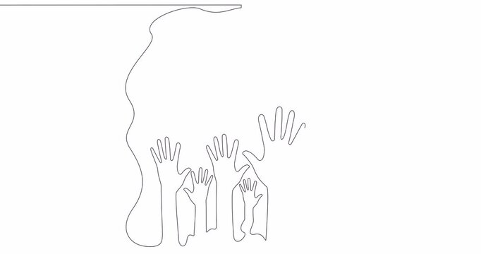 Self drawing line animation Hooked money and reaching hands continuous one single line drawn concept video