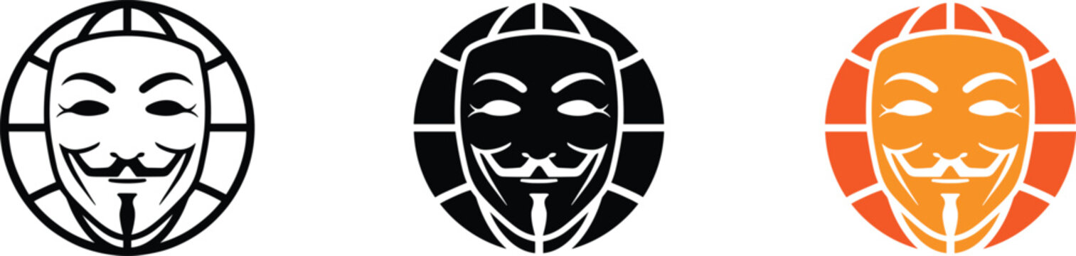 Anonymous Mask Global Icon Vector Illustration Line Art Fill Color Design