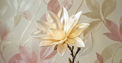 Obraz premium Luminous cream lotus with soft golden floral elegance for premium branding. 