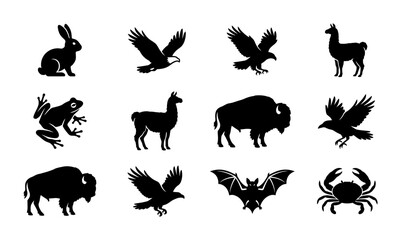 Diverse Wildlife Silhouettes: 12 Animal Icons for Nature and Ecology Projects © Nasimul