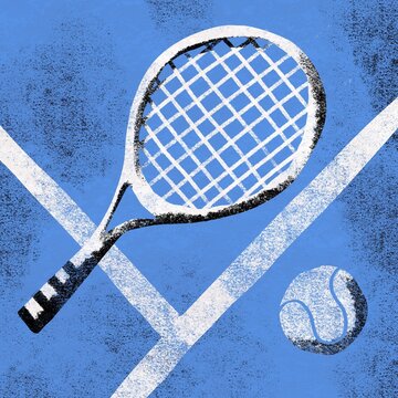 Tennis Racket and Ball on Court Lines &ndash; Sports Concept