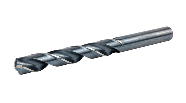 Industrial steel drill bit on white background, professional metal spiral drill tool, high speed steel cutting accessory for construction and diy